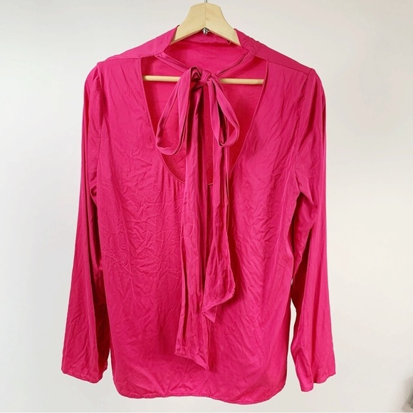 St. John Hot Pink Magenta Open Back Bow Tie Long Sleeve Blouse Small S - Picture 1 of 6